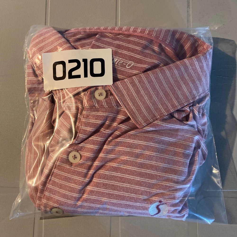 johnnie-O Polo Shirt Mens Large Pink Striped Golf Performance Summer Athleisure - Picture 12 of 12